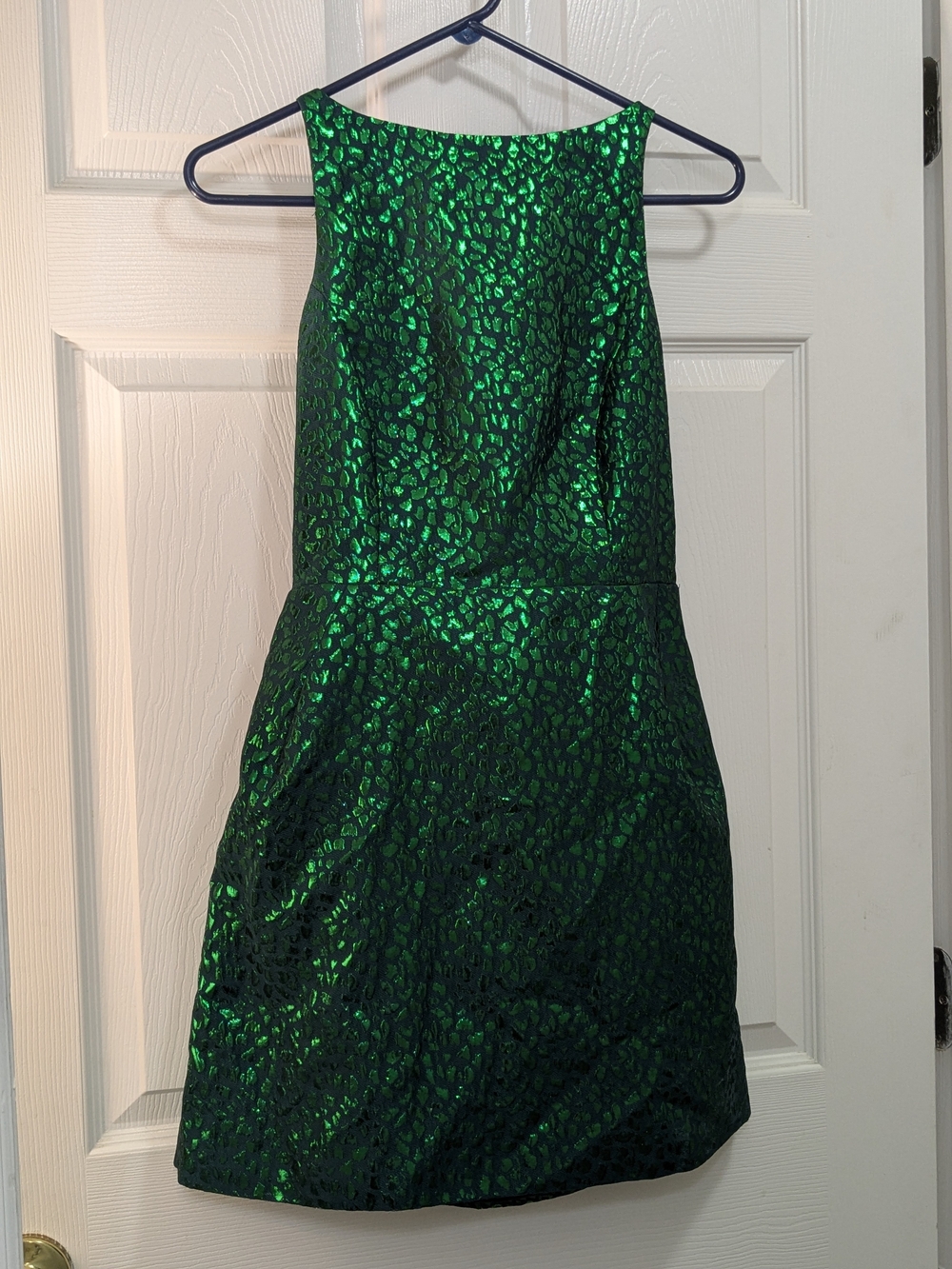 SAYLOR Green Metallic Jacquard Fit-and-Flare Dress